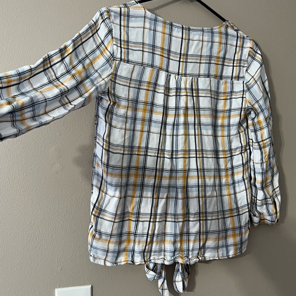 Maurices Women Long Sleeve Top White Yellow Plaid Tie Front Button Up - XS - Picture 6 of 15